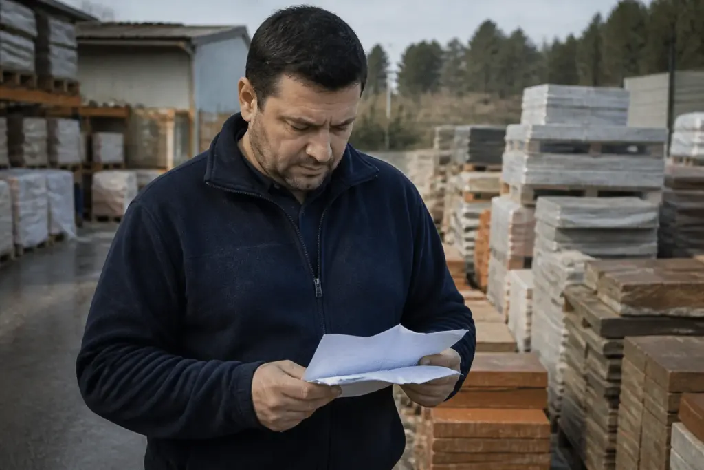 Personne tenant des tickets de caisse et materiaux de construction