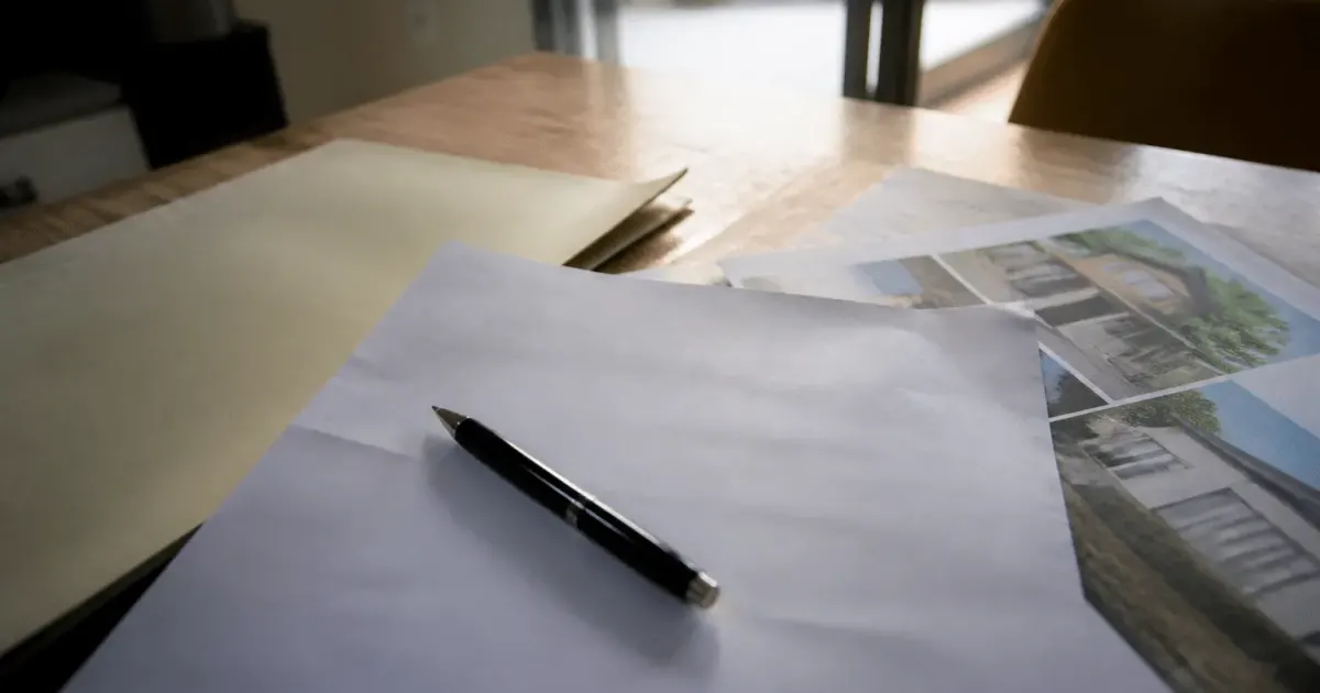 Certificat bancaire posé sur table avec stylo et documents immobiliers