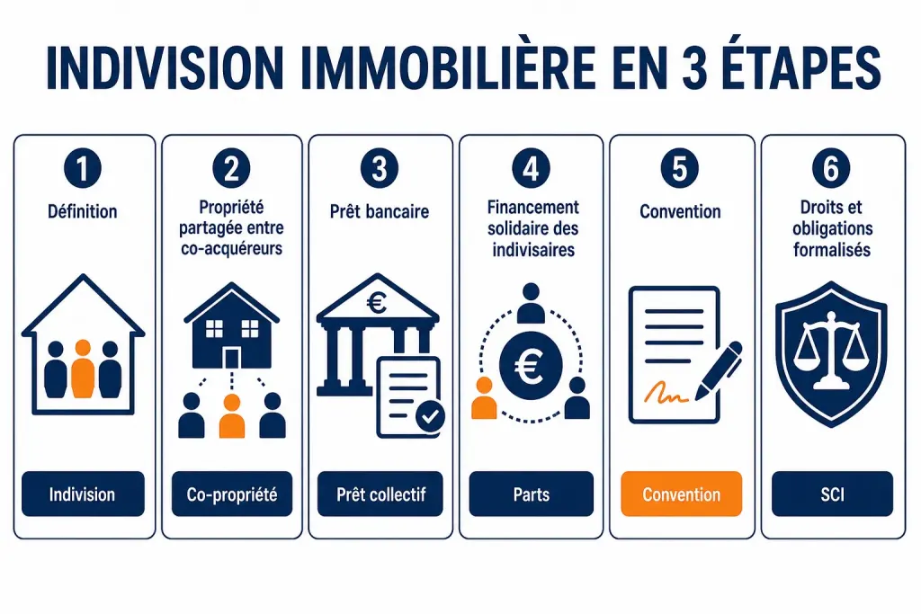 Indivision immobilière en 3 étapes