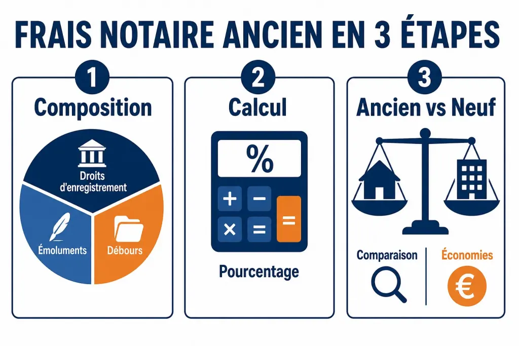 Frais notaire ancien en 3 étapes