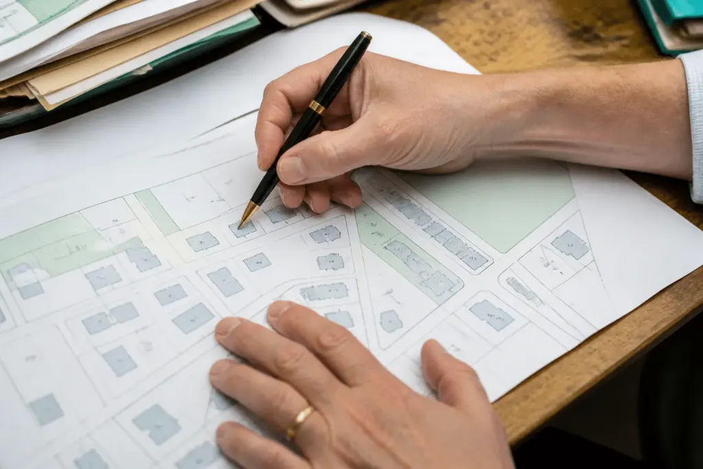 Document cadastral montrant adresse propriétaire avec stylo