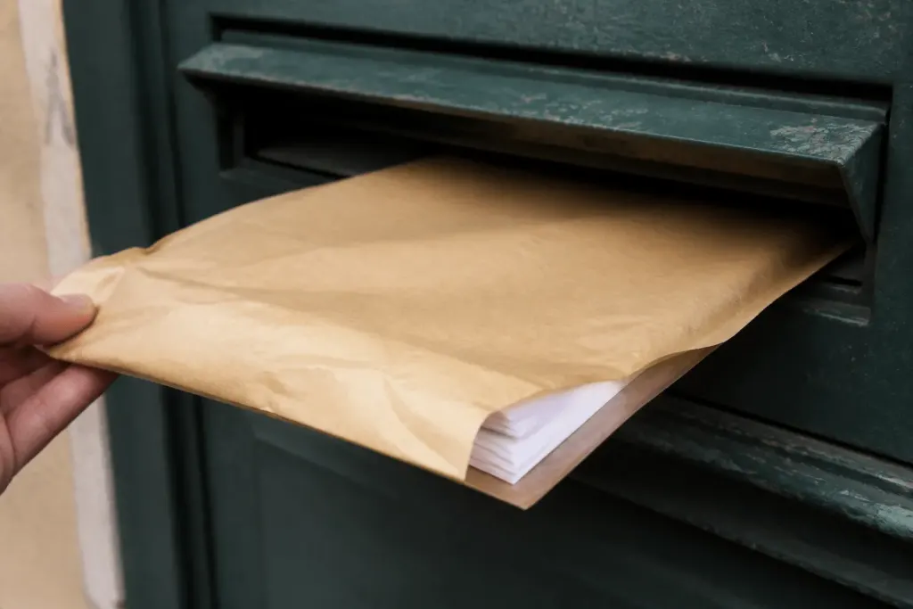Envelope postal contenant documents diagnostic technique imprimes