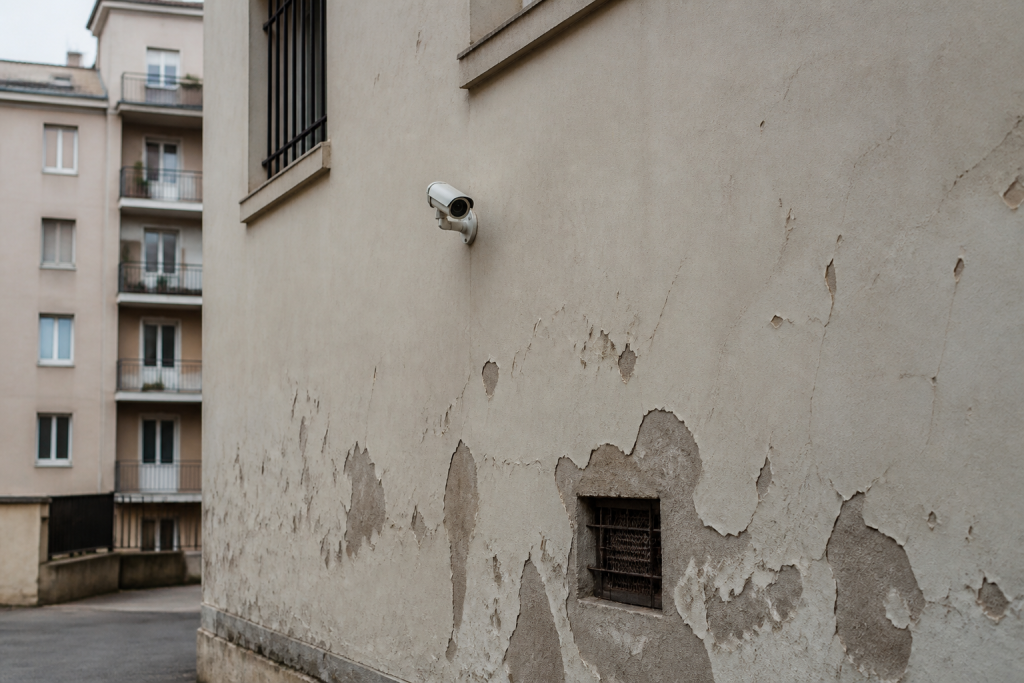 Cameras de surveillance et facades vandalisees sur quartier