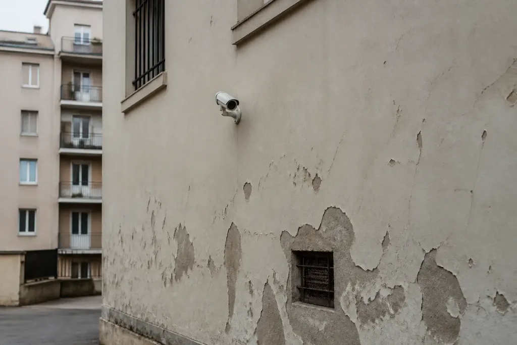Cameras de surveillance et facades vandalisees sur quartier