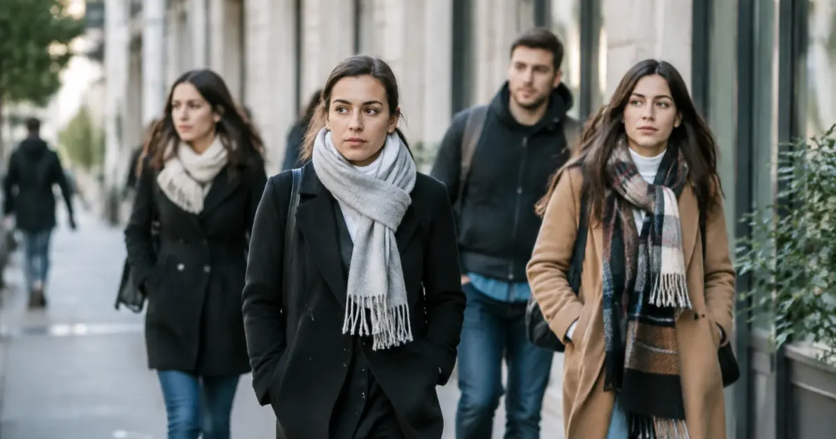 Groupe de passants marchant sur un trottoir urbain